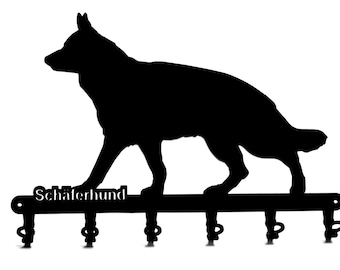 Schlüsselbrett / Hakenleiste * Schäferhund * - Schlüsselboard - 6 Haken, Metall, Schwarz