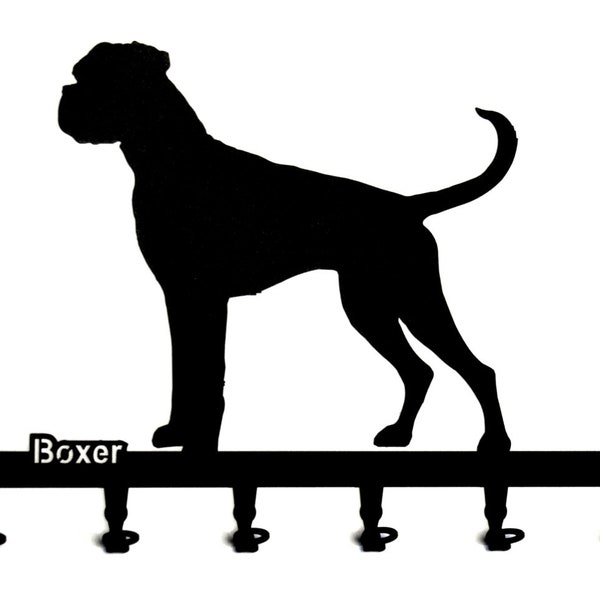 Schlüsselbrett / Hakenleiste * Boxer * - Schlüsselboard Hunde - 6 Haken - Metall - schwarz