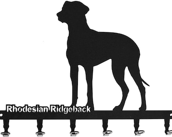 Tableau de clé / Crochet * Rhodesian Ridgeback * Races de chiens - Tableau de touche - Motif chien - 6 crochets - Métal - Noir