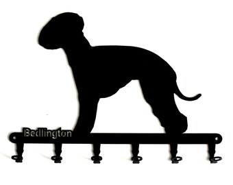 Key Board/hook Bar * Bedlington *-terrier-dog-key board-6 hooks-metal-black