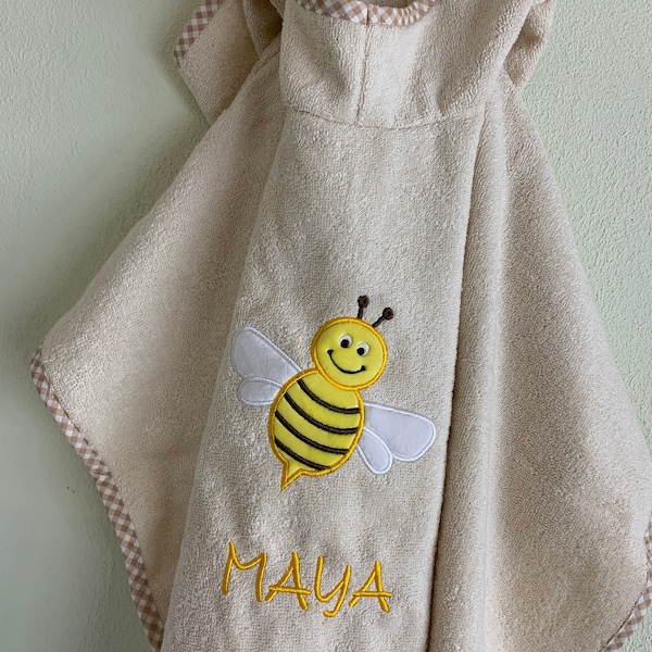 Bathing poncho, baby poncho, embroidered with application and name
