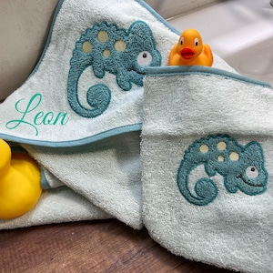 Hooded towel set, hooded towel and washcloth in a set