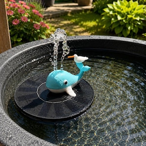 Accessoire pour fontaine solaire, fontaine solaire « Baleine » – Décoration de jardin artisanale pour bains d'oiseaux et mini-bassins