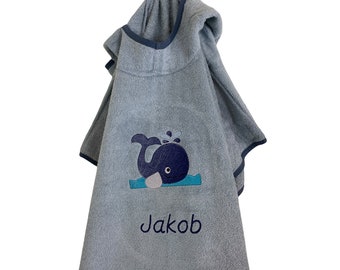 Badponcho, babyponcho, geborduurd met applicatie en naam