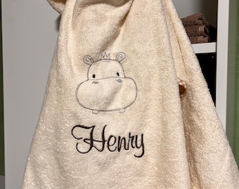 Bath poncho, baby poncho, embroidered with application and name