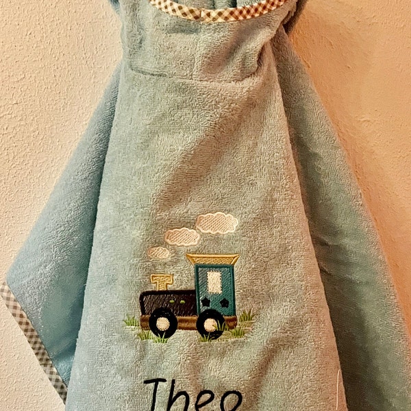 Bath poncho, baby poncho, embroidered with application and name