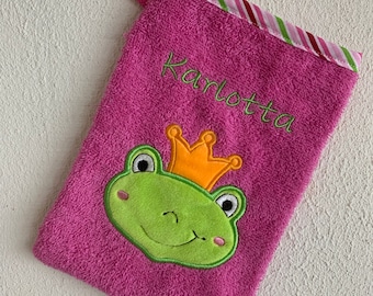 Wash mitt, washcloth, embroidered with desired name and application