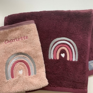 Children&#39;s towel and washcloth in a set, with desired application and desired name 30x50