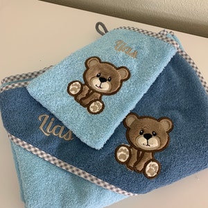 embroidered hooded towel set, embroidered with name, 100 x 100 cm