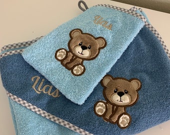 embroidered hooded towel set, embroidered with name, 100 x 100 cm