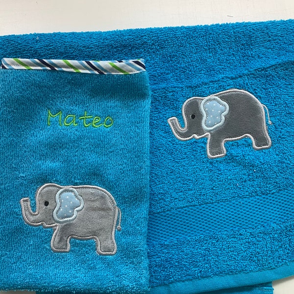 Children's towel and washcloth in a set, with desired application and desired name 30x50