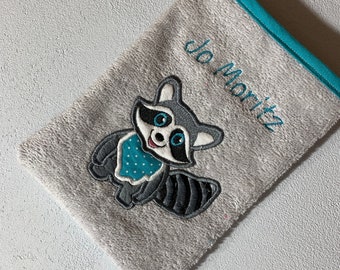 Guanto di lavaggio, panno, ricamato con il nome e l'applicazione desiderati