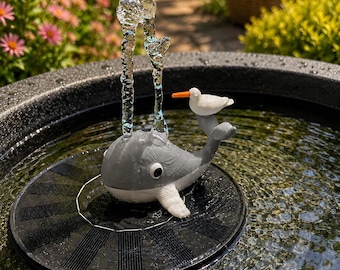 Accesorio para fuente solar, elemento acuático solar "Ballena" – Decoración de jardín hecha a mano para bebederos de pájaros y pequeños estanques.