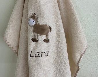 Poncho de baño, poncho de bebé, bordado con aplicación y nombre