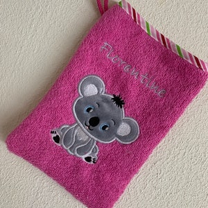 Wash mitt, washcloth, embroidered with desired name and application