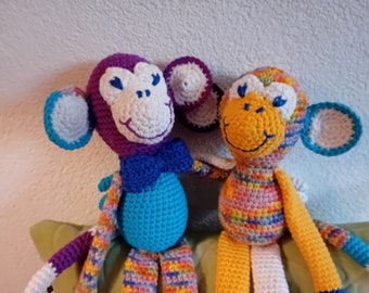 Monkey, multicolour, cuddly toy, unique, handmade, baby, toddler, free shipping within the Netherlands