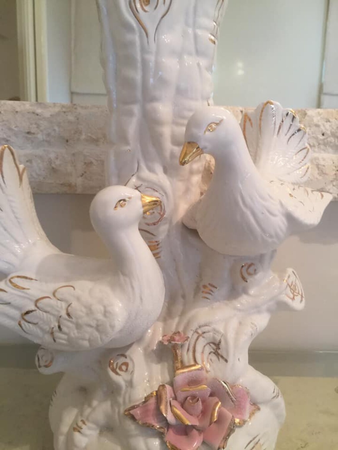 Vintage Capodimonte White Porcelain Large Vase With Two Doves Etsy