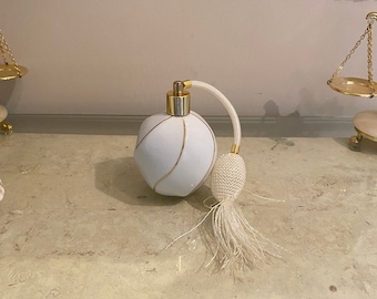 Vintage White & Gold Perfume Atomizer