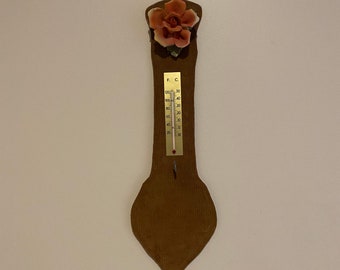 Vintage Wandthermometer aus Samt mit Capodimonte-Blume und Haken