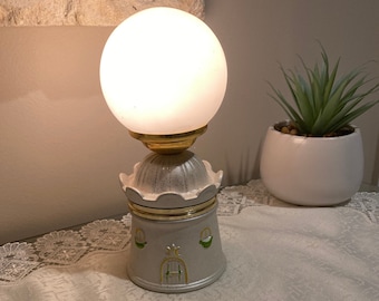Lámpara de faro italiana vintage de cerámica con esfera de vidrio