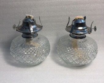 Vintage Lamplight Farms "Tiara" Oil Lamp Font with Burner Wexford Style Diamond Pattern Lot of 2