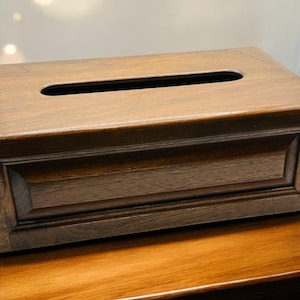Vintage Mid Century Wood Tissue Box Holder Cover Panel Design 10.75&quot; x 6.25&quot; x 4&quot;