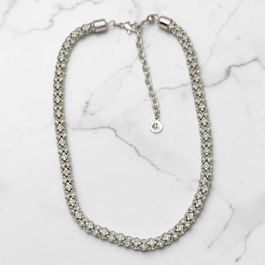 Vintage Swarovski Round Tubular Crystal Choker • Swan Signed Silver Tone Collar • Clear Crystal Necklace 16–19" Adjustable