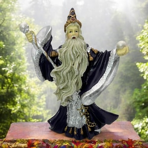 Vintage Wizard with Staff Orb Statue Figurine 6.5&quot; Tall New Old Stock
