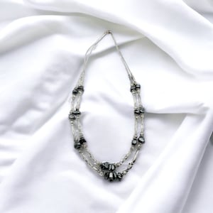 collier vintage de 2 rangs de perles hématite en argent liquide du sud-ouest