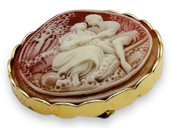 Vintage Large Carved Resin Cameo Brooch Pin Court… - image 3