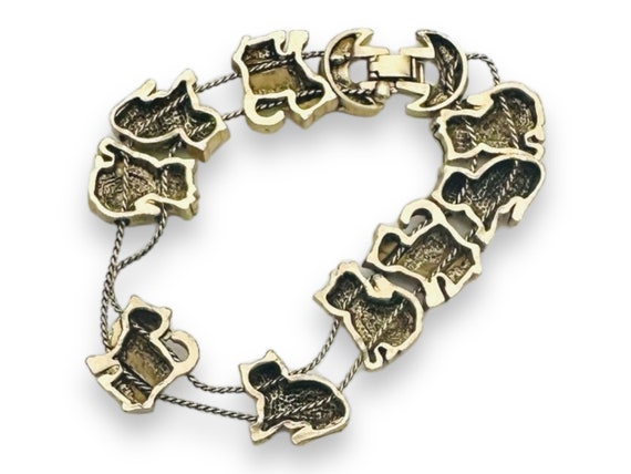 Vintage Cat Slide Charm Bracelet Gold Tone Metal … - image 4