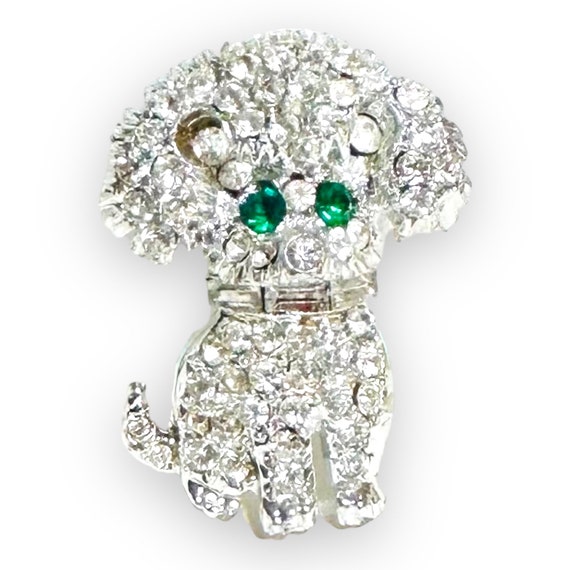 Vintage Pave Glass Rhinestone Poodle Dog Brooch P… - image 2