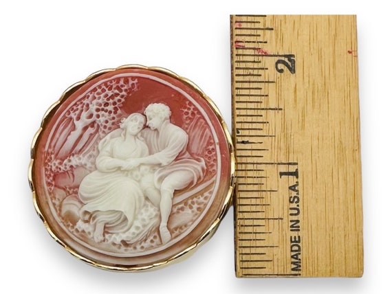 Vintage Large Carved Resin Cameo Brooch Pin Court… - image 5