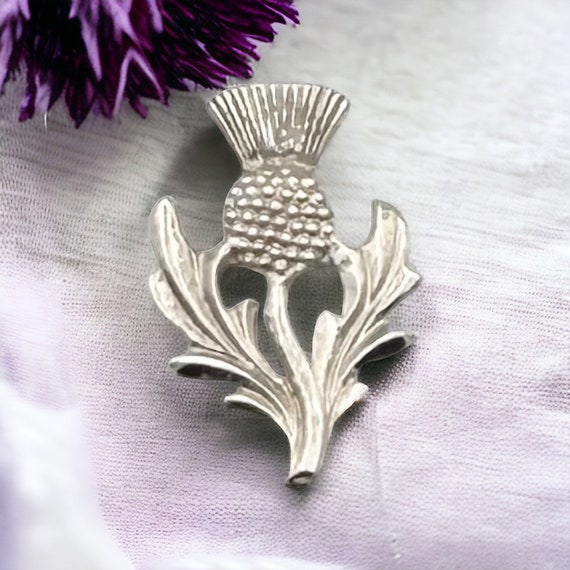Vintage Scottish Thistle Brooch Pin Silver Tone M… - image 1