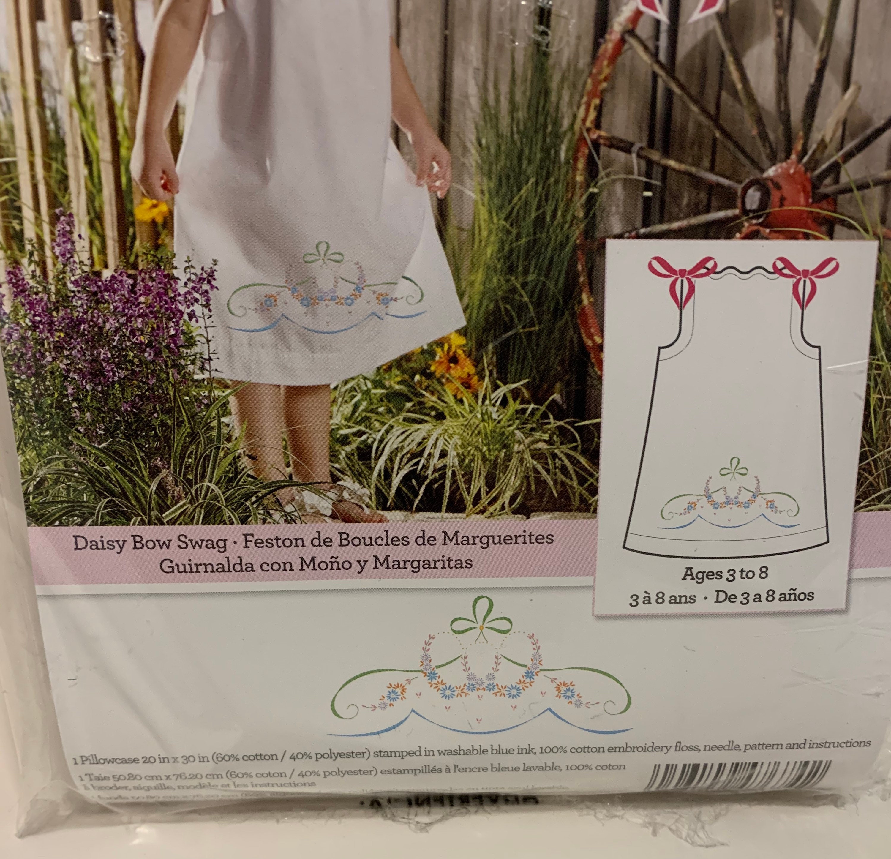 Bucilla Stamped Embroidery Pillowcase Dress Kit Daisy Bow Swag Etsy