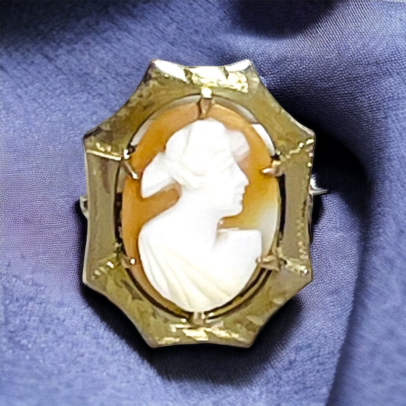 Broche Ancienne Portrait De Femme En Résine Sculptée - Vintage, Occasion, Bijou De Caractère