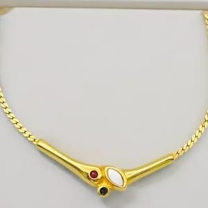 Vintage Ivana Trump Ruby Sapphire Opal Necklace • Gold Plated 19.5" Chain • Retro Glam Statement Jewelry • Unsigned Collectible