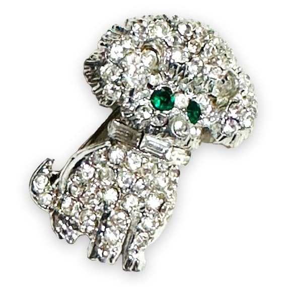 Vintage Pave Glass Rhinestone Poodle Dog Brooch P… - image 3