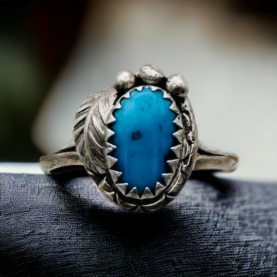 Old Native American Sterling Silver Turquoise Squ… - image 1