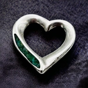 Vintage Zuni Sterling Silver Open Heart Turquoise Coral Chip Inlay Charm Pendant
