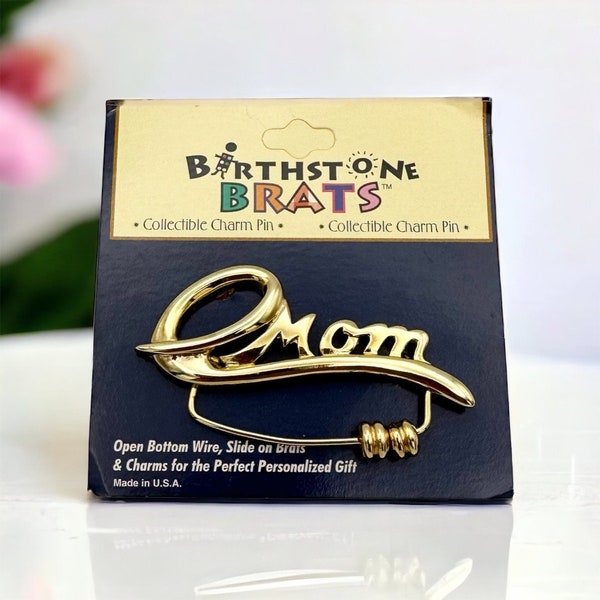 Vintage KIS Birthstone Brats MOM Charm Brooch Pin New on Card w/ 2 Spacer Beads