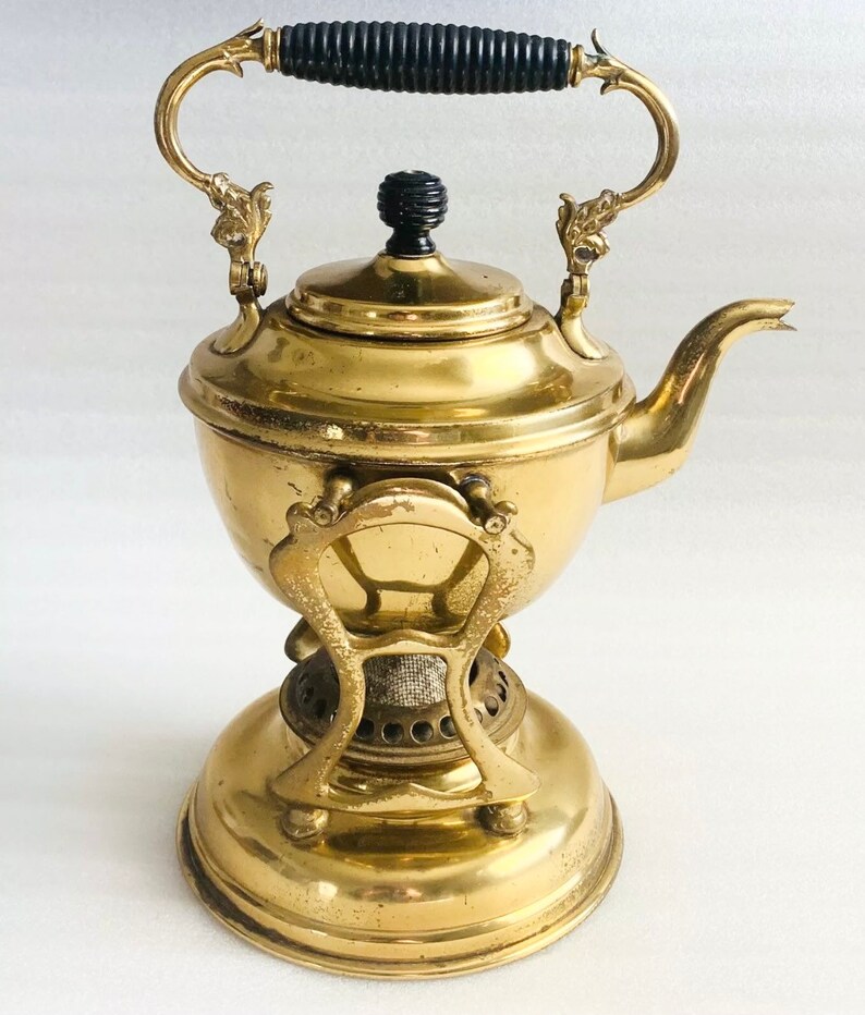 Antique 1896 Brass Tilting Teapot on Stand with Burner Buffalo Etsy