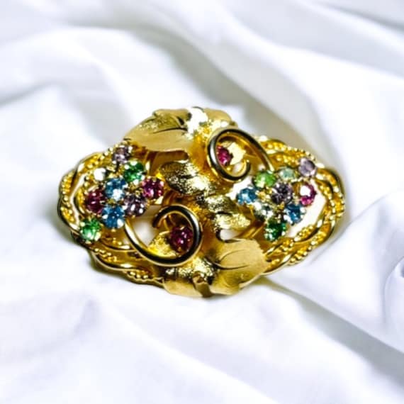 Stunning Vintage Pastel Rhinestone Grape Brooch P… - image 1