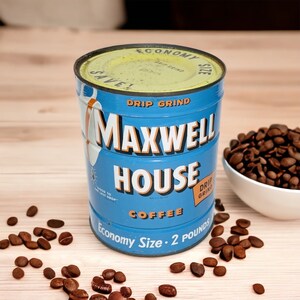Vintage Maxwell House Advertising Coffee Tin 2LB Key Wind Empty Sealed Unopened
