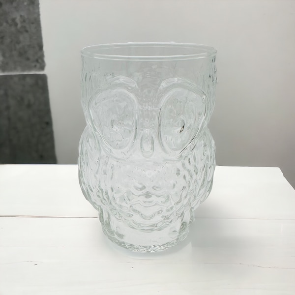Vintage Libbey Owl Shaped Clear Glass Drinking Glass 1970s