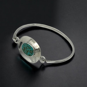 Vintage BOMA 925 Sterling Silver Turquoise Hook Bangle Bracelet Southwestern