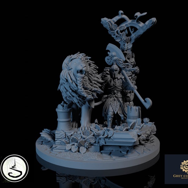 High Elves Lion Lord with Lion | Holo Miniatures | RESIN | Elven Spearmen | Wood Elf Infantry | Fantasy | DnD | Tabletop | Miniatures