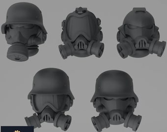 Death Corps Infantry Head Bits | Station Forge | Station Forge | RESIN | Imperial Guard Death Corps Soldiers | Sci-fi | RPG | Miniatures