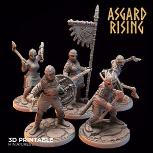 Asgard Rising: Viking Shieldmaiden Warband | Fantasy Wargaming Proxy Unit | Tabletop Miniature | Norse/Dane Shield Woman with Spear