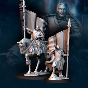 Grey Tower Captain With Banner | Davale Games | RESIN | Lord of the Rings| Fantasy | DnD | RPG | Tabletop | Gaming | Miniatures